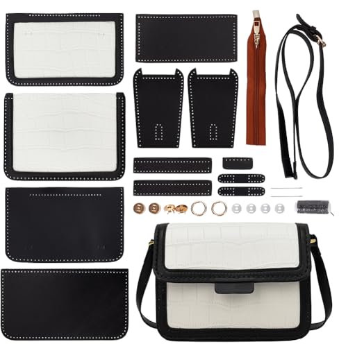 WADORN DIY Umhängetaschen-Herstellungsset, PU-Leder-Handtaschen-Nähset Für Damen, Umhängetasche, Herstellung Aller Materialien, Nadelspitzen-Set Taschenherstellung, Geschenk, 20x14x6 cm, Schwarz