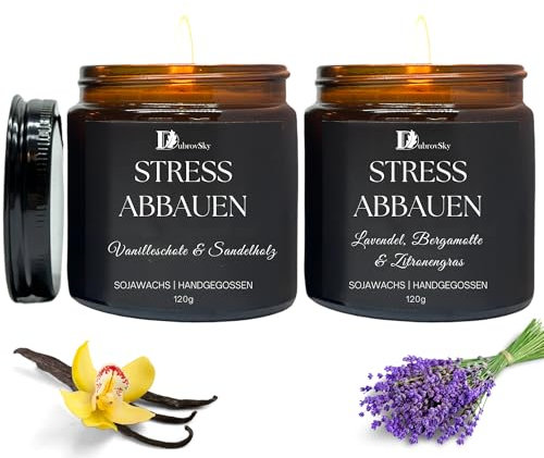2er set Duftkerzen STRESS ABBAUEN|Kerzen im glas|Duftkerz geschenk| Sojawachs kerze| Geschenke für frauen,herren,freundin,freund,Mama,Weihnachtsgeschenk| Anti stress kerzen geschenke