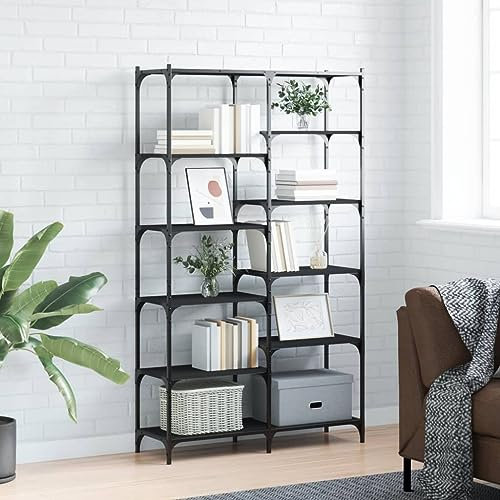 QJBSAVVA Bücherregal, Wandregal Trofast Regal Vorratsschrank Schwerlastregal Geeignet für Büro Keller Flur Schlafzimmer Schwarz 100x32x170 cm Holzwerkstoff und Eisen