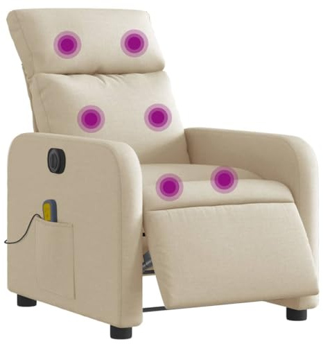 vidaXL Massagesessel, Sessel Elektrisch, Relaxsessel mit Liegefunktion Vibrationsfunktion, Fernsehsessel Liegesessel für Wohnzimmer, Creme Stoff