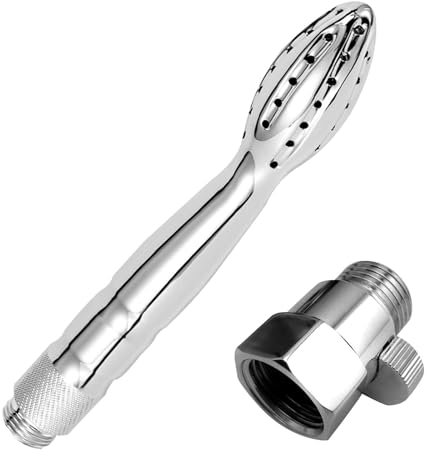 AMAZBEE 2PCS douche anale en métal avec valve de contrôle du débit douche intime Douche vaginale en argent poreux Bouchon de lavement SM pour hommes et femmes pour la toilette intime