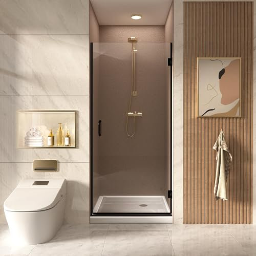 Duschtür 80cm x 185cm, mit 6mm ESG Nanobeschichtung Glas Nischentür, Duschabtrennung Dusche mit Explosionsschutzfolie, Schwarze, T Triple Maple