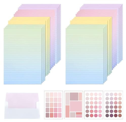 suaywo (4 Farben) Briefpapiere und Briefumschlag Briefpapier Mit Umschlag Briefpapier Set Briefumschlag Briefpapier Set für Briefe, Liebesbrief, Geschenke(8 Umschläge + 16 Briefbögen+4 Aufkleber)
