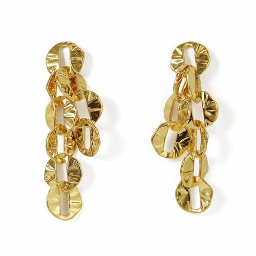 Fluidable Orecchini viola placcati in oro 18 carati, stile vintage, con catena pendente, orecchini pendenti da donna, semplici orecchini a cerchio lunghi, regalo per anniversario, Placcato in oro