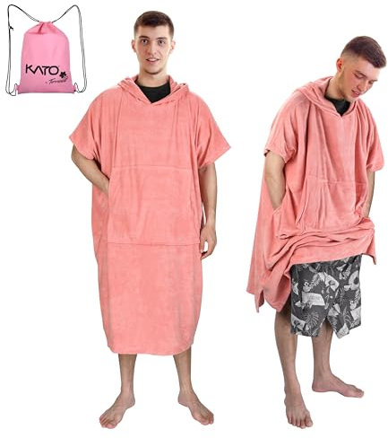 Kato Tirrinia Surf Poncho avec Poche, Poncho de Bain Microfibre Femmes Hommes, Aide à l'habillage Plage Poncho avec Capuche Absorbent Changing Serviette pour Natation Sports Nautiques Sauna, Rose