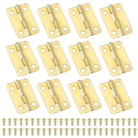 PATIKIL Small Butt Hinges 1 Inch, 12 Pack Mini Jewelry Box Hinge with Screw for Jewelry Wooden Boxes Cabinet Drawer Doors Gate, Gold