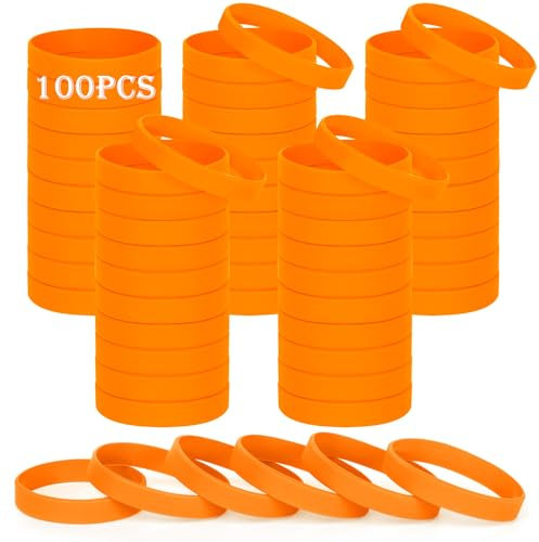 HONTIUS Silicone Wristbands, 100PCS Orange Rubber Wristbands Blank Wrist Bands Universal Wristband Set for Women Men Adult Sport