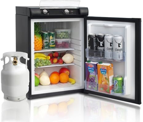 Techomey 3 Way Fridge Camping, Gas Fridge 12V 240V LPG, Gas Camping Fridge for Motorhome, Caravan Fridge for Truck, Outdoor, Silent, 60L, Black