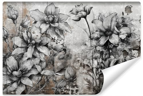 Muralo Fototapete Selbstklebend 3D, Graue Blumen, Beton-Optik - 416x254 cm