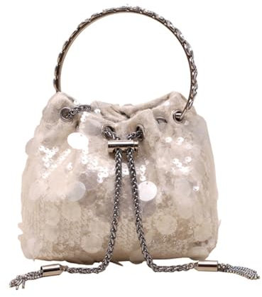 Rockreyoa Pailletten Handtasche Damen Glitzer Umhängetasche Kleine Geldbörse Tasche Mit Pailletten Crossbody Tasche Kettentasche Sparkly Quaste Clutch für Party Hochzeit Abschlussball Weiß