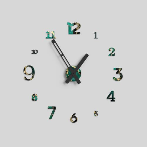 Giallobus - Orologio da Parete Adesivo Grande Float - Typos - Legno Mdf - Float ⌀ 60/80/110cm - 24 - Emerald marble - Orologio da parete moderno - Numeri adesivi 3d - Diametro variabile 60/80/100cm