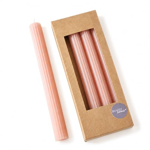 Stabkerzen Klassik mit Rillen, Hellrosa, 4er Set, 25 cm x Ø 2,3 cm | Geriffelte Tafelkerzen, Paraffinwachs, Elegante Dekokerzen, Für Tischdeko, Dinner, Feier & Alltag