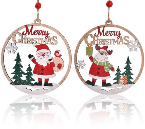 SIVZUMO 2 Pz Ciondoli Natalizi in Legno per Albero di Natale, Palline, Ornamenti Addobbi Decorazioni Con Spago