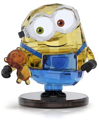 Swarovski Minions Bob Figurine, Multicoloured Faceted Crystal with Chrome-Finished Accents and Black Artificial Leather, Part of the Minions Collection