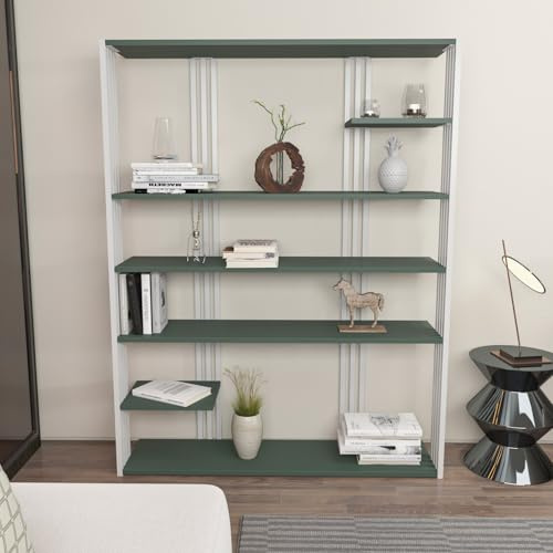 Stylish Green & White Bookshelf, 120 cm x 160 cm x 29.6 cm | 100% Melamine Coated Particle Board, 18 mm Thick | Perfect for Modern Home Decor & Storage