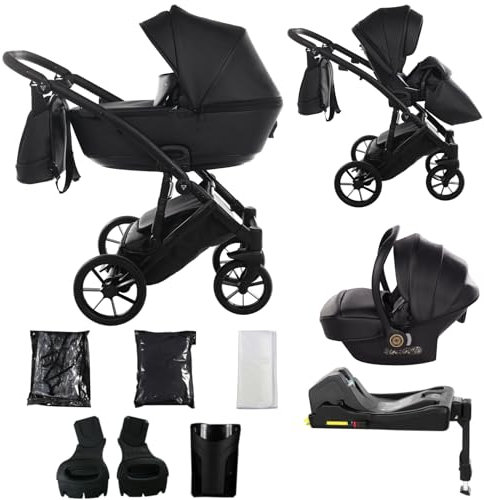 Junama Kinderwagen Space Eco 2in1 3in1 4in1 (03 - Schwarz, 4in1 mit ISOFIX Basis)