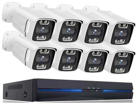 Ruiseawing DVR Surveillance kits, Video Surveillance Camera POE 4K 8MP 5MP Color Night Vision Security Outdoor CCTV IP NVR H.265 P2P Set Speaker System Kit(1T,8 Camera 8MP)