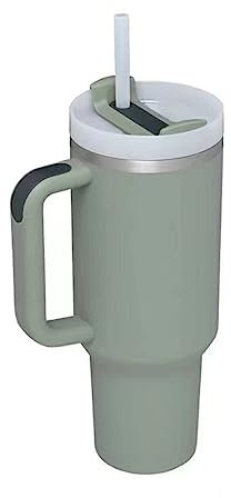 YETGFBH Taza con Pajita,Taza Termo Personalizada Vaso Personalizado con Tapa con Asa, Paja, Botella De Agua De Acero Inoxidable De 40oz,(40oz Custom Logo,Army Green)