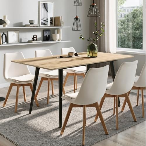 Home Collective Esstisch ausziehbar moderner Küchentisch mit Klappverlängerung für schnelles Ausziehen von 120 auf 160cm Esszimmertisch mit Metallbeinen für 4-6 Personen 120-160x80 cm (LxB) Eiche Hell