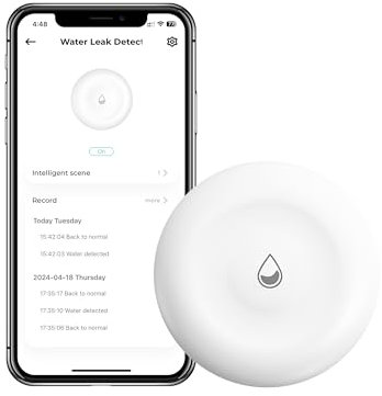 Loocam Detector de fugas de agua, requiere un concentrador/puerta de entrada, sensor inalámbrico de fugas de agua para alarma del hogar, conexión Zigbee, control remoto de aplicación Loocam distancia