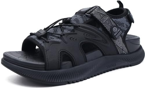 ONCAI Sandalias Mujer Caminar, 2025 Arco Soporte Sandals de Senderismo para Fascitis plantar,Antideslizante Sandalias de Deportivas Plataforma con Cordones Ajustables Negro Talla 42