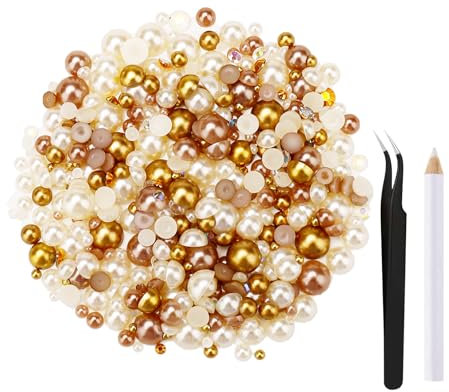 Cosyhav Flat Back Pearls and Rhinestones,30g Mix Pearls and Rhinestones for Craft,Suitable for DIY Art Nails and Makeup,Shoes,Cups,Clothes