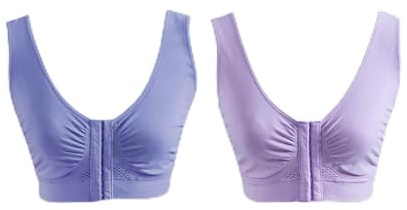 Coopers of Stortford - Pack of 2 Front Fastening Cooling Bras - Soft Seamless Comfort - Breathable Honeycomb Fabric - Wire-Free Support - Blue and Lilac
