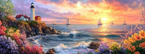 Bimkole Groß 5D Diamond Painting Kits Zubehör Leuchtturm, Landschaften Diamant Malerei Kit Voll Runde Bohrer Malen nach Zahlen Malerei Stickerei Kreuzstich Diamond Dekoration 30x80 cm