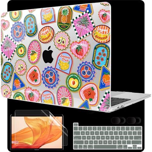 MEEgoodo Case for MacBook Pro 13 inch Case 2022 2021 2020 New A2338 M2/M1 A2251 A2289, Laptop Hard Shell with Keyboard & Camera Cover Compatible with 13 inch MacBook Pro, Fruit & Sticker