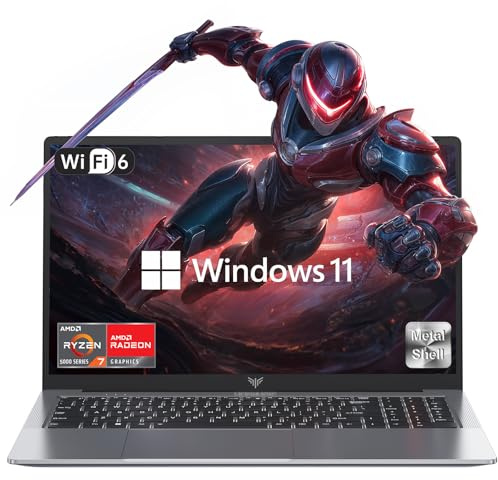 KAIGERR Computer portatile da gioco 2025 con AMD Ryzen 7 7735HS (8C/16T, fino a 4,75 GHz), 16 GB DDR5 512 GB NVMe SSD, fino a 4 TB, display FHD da 16 pollici, WiFi 6, KB retroilluminato, tipo C