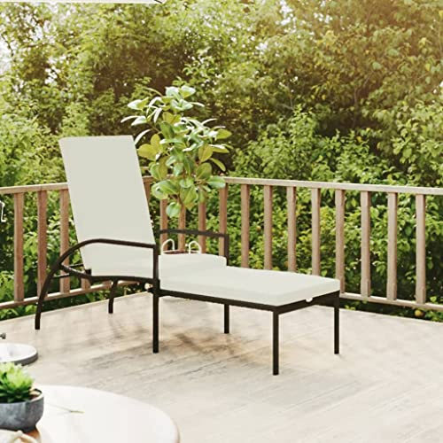 Qnhdfrt Chaise longue en rotin synthétique avec repose-pieds, dossier réglable et coussin blanc crème, pour jardin, terrasse, balcon et piscine