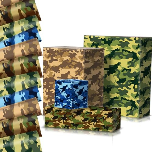 Camouflage Geschenkpapier, 12 Bögen, Geschenkverpackung für Jungen, Dekoration für Outdoor-Party und Kindergeburtstag, 68 x 50 cm