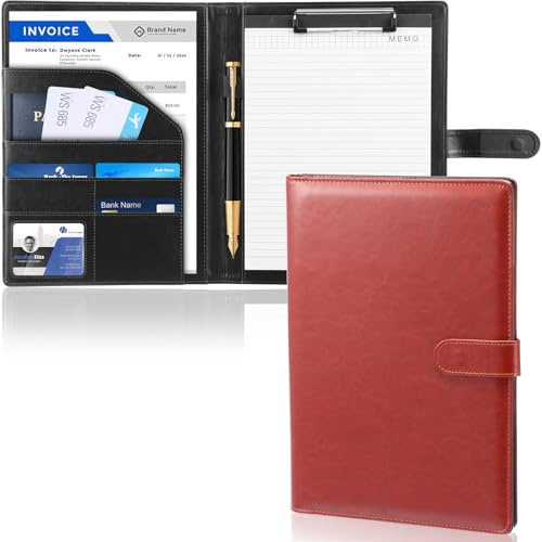 Harupink Conférencier A4 en cuir synthétique avec fermeture magnétique Bloc-notes et espace de rangement supplémentaire Porte-documents A4 32,2 × 24 cm Matériau (marron rouge)