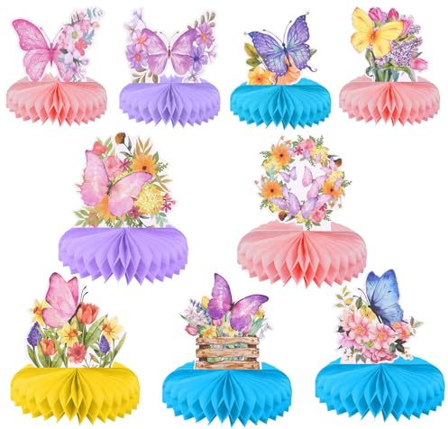 OSDUE Butterfly Birthday Table Decorations, 9pcs Colorful Honeycomb Centerpiece Table Decoration for Boys Girls, Happy Birthday Party Decor Supplies