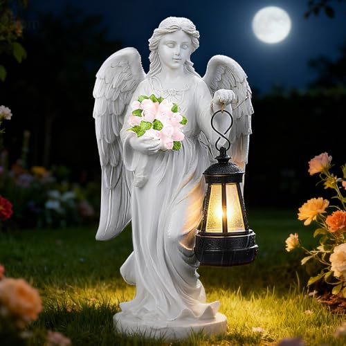 KBIBCK Solar Engel Gartenstatuen, Grablicht Outdoor-Deko, LED Fairy Engel Figur, Engels Skulptur Deko Rasen, Engels für Grab, Wetterfest Grabschmuck für Fried, Fensterbankhof, Outdoor Gartendekoration