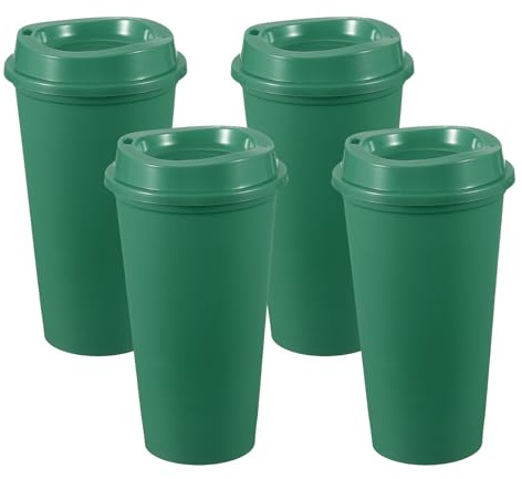 sourcing map 4Pcs Reusable Coffee Cups with Lids, 16oz Travel Coffee Mugs Spill Proof Water Tumblers Drinking Cups for Hot and Cold Drinks Juice Tea, Green