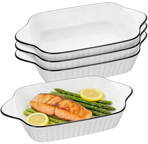 Baking Dishes set of 4, 10.5in Rectangular Bakeware with Handles | Lasagna Baking Dish, Shepherds Pie Bakeware, Oven Safe & Microwave Safe for Baking, Roasting, Storing(Rectangular - 4 Pack)
