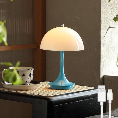 AoLa Pilz Tischlampe Kabellos Akku Pilz Lampe Touch Tischleuchte Dimmbar USB Aufladbar 2000mAh Batteriebetrieben Lampe Nachttischlampe ohne Kabel 3000K-6000K für Schlafzimmer Restaurant BüRo Bar