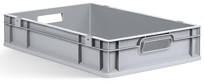 aidB Eurobox NextGen 2.0 - 600x400x120mm – Stapelbare 23L Kunststoffbox mit offenen Griffen – Lagerbox für Aufbewahrung, Transport & Organisation – Industriequalität - Auch mit ColorClips erhältlich