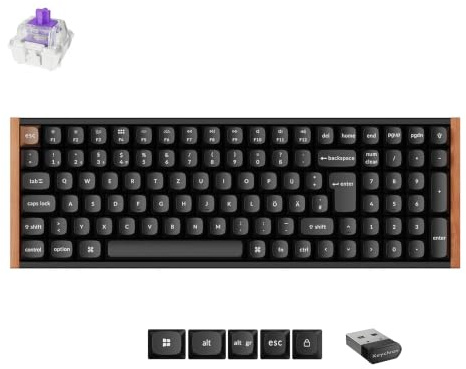 Keychron K4 HE – Kompakte, kabellose mechanische Tastatur, 96% ISO-DE-Layout, Magnetschaltern, 2,4 GHz/BT 5.2, RGB, QMK/Launcher, Hall-Effekt, für Mac/Windows/Linux, Aluminium und Holzrahmen, Schwarz