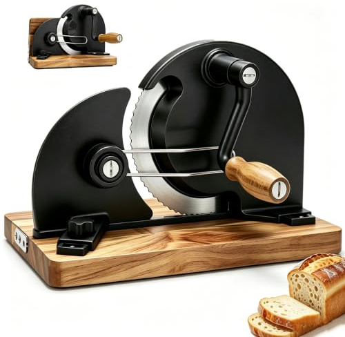 Manuelle Brotschneidemaschine, Allesschneider mit Saugnäpfen, Scheibendicke | stufenlos wählbar 0-20mm, Handkurbel hochwertiger Klingenstahl, Einstellbare Schnittstärke und klappbarer Sockel für Brot
