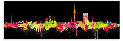 Kunstbruder Skyline Wandbild Städte Neon 30x90cm Hamburg - Kunst Druck auf Leinwand
