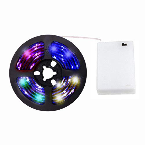cuzile batería Alimentado por luces RGB Strip 100 cm 33 in. + Batería Caja + Mini Controlador, funciona con pilas, Multi Color 5050, multicolor, Length:100CM