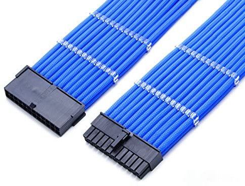 Shakmods 24 Pin ATX Motherboard Sleeved Extension Cable 30cm + 2 Cable Combs (Dark Blue)
