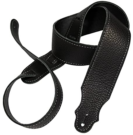 Franklin Strap 3 Leather with Leatherette Backing Guitar Strap Black/Silver Stitching
