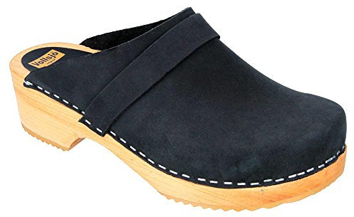 Vollsjö Dame Holzschuhe Leder Clogs EU, Schwarz,41