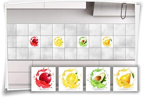 Medianlux Fliesenaufkleber Früchte Obst Mango Zitrone Birne Aufkleber Fliesen Kachel Dekor Küche Bad WC, 20x20cm