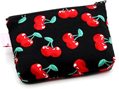 Große Kirschen Mini Portemonnaie Schwarz Cherry Geldbeutel Stoff