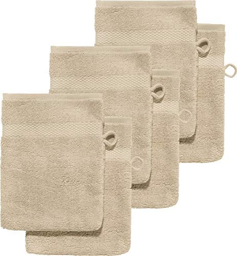 Erwin Müller Waschhandschuh 6er-Pack, Serie Sindelfingen, 100% Baumwolle Cappuccino Größe 15x21 cm - Kochfest und trocknergeeignet, saugstarke, langlebige Wohlfühlqualität