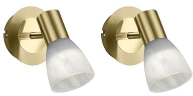 meineWunschleuchte 2er SET klassische Wandstrahler Messing mit Glasschirm Weiß, Höhe 19cm